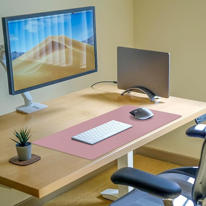 Non-Slip Desk Pad Mat, Leather Desk Mat for Desktop, Large Mouse Pad, Waterproof Computer Mouse Mat Desktop Protector for Office/Home (Purple Pink, 35.4" x 17")