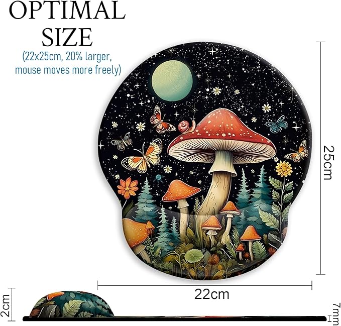 Blusabaca Ergonomic Mouse Pad with Wrist Rest, Mushroom Butterfly Mouse Pads Wrist Support for Desk, Gaming Mousepad for Wireless Mouse Laptop Computer Work Home Desk Accessories Office Supplies Decor