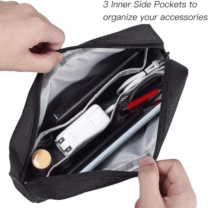 Travel Cable Organizer Pouch Electronic Accessories Carry Case Water Resistant Accessories Organizer Pouch Bag for Cable, Cord, Charger, Phone, Power Bank, Earphone (Big-Black)