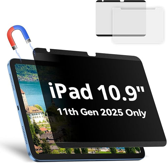 Magnetic Privacy Screen Protector Compatible with iPad A16 (10/11th Generation) 10.9 /11Inch 2022/2025 , Anti Glare Shield Anti Blue Light Filter, Bubble-Free Film Easy Install Black Security Guard