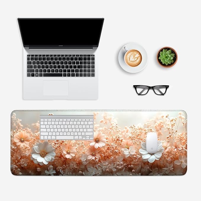 Mouse Pad, Large Anti-Slip with Stitched Edges Desk Mat Desktop Laptop Computer Desk Keyboard Mat,Table Protector Blotter Mat (Powder, 31.5" x 11.8")