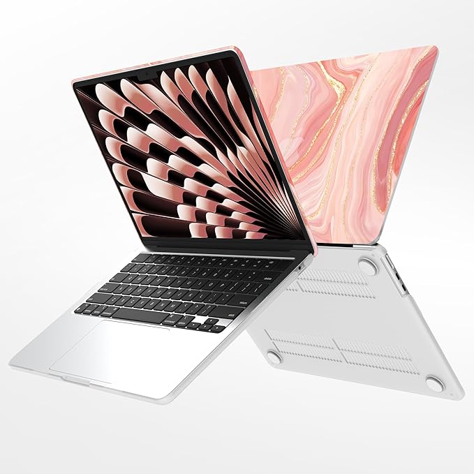 G JGOO Compatible with MacBook Air 13 inch Case 2026 2025-2022 M5 A3449 M4 A3240 M3 A3113 M2 A2681, Hard Shell for MacBook Air 13.6 inch Case + Keyboard Cover + Screen Protector, Pink Marble