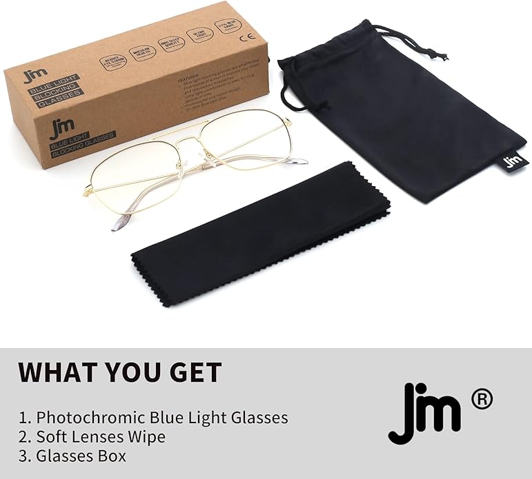 JM Aviator Blue Light Blocking Computer Glasses, Square Eye Protect Video Eyeglasses Anti Glare Men Women