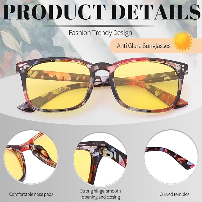 Polarized Sunglasses for Women Men, Night Driving Glasses Anti Glare Yellow Lens UV 400 for Day Night Use