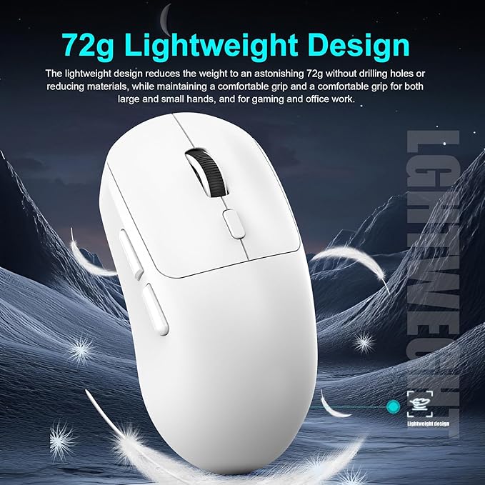 GOWENIC Wireless Gaming Mouse, 6400 DPI 3-Mode Gaming Mouse, 2.4G Wired 6 Keys Ergonomic Design for Desktop Laptop (T30 White)