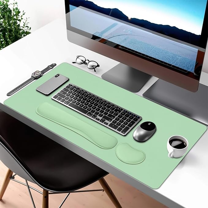 Mouse Pad and Keyboard Wrist Rest, 3-in-1 Large Keyboard and Mouse Pad Set, Wrist Rest for Computer Keyboards, Non-Slip Green Desk Mat for Women St. Patricks Day Accessories, 31.5" X 15.7"
