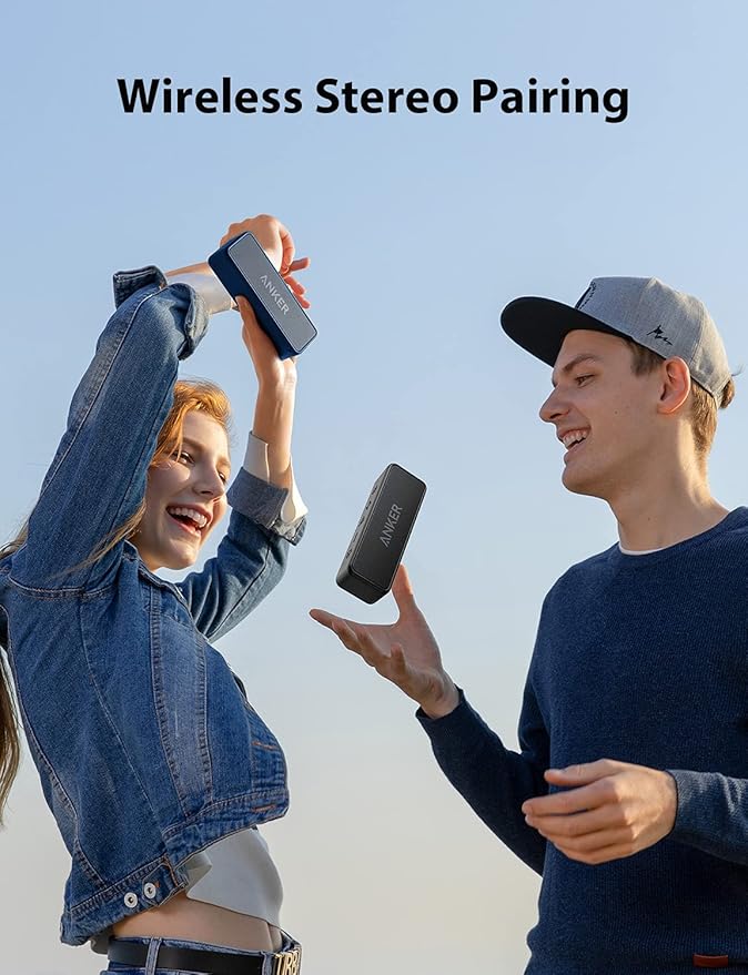 Anker Soundcore 2 Portable Bluetooth Speaker with Stereo Sound, Bluetooth 5, Bassup, IPX7 Waterproof, 24-Hour Playtime, Wireless, Speaker for Home, Outdoors, Travel- Navy Blue