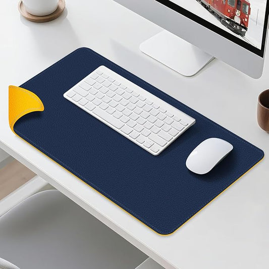 Dual Sided Leather Desk Mat - Waterproof Desk Pad - Ideal for Large Mouse Pad and Desk Mats on Top of Desks (Dark Blue, 33"*13")