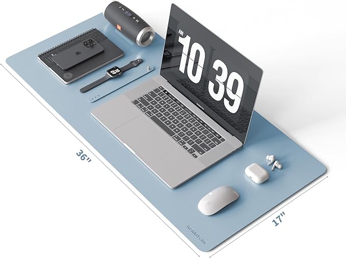 RENMTURE PU Mouse Pad, Faux Leather Large Desk Pad, Home Work Office Accessories, Non-Slip Desk Mat, Waterproof Gaming Pad Desk Blotter (36"x17", Blue)