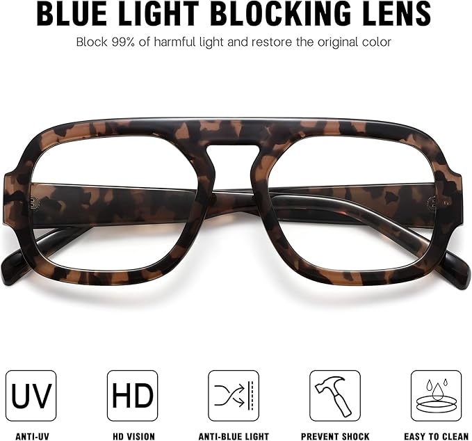 MEETSUN Oversized Retro Square Aviator Computer Blue Light Blocking Glasses for Women Men Fashion Fake Eyeglasses