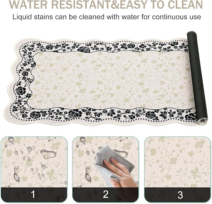 L-SPOUTTO Vintage Floral Mouse Pad,Aesthetic Scalloped Desk Mat XXL Large Gaming Mousepad,35.4x15.7in Non-Slip Keyboard Pad Waterproof Desktop Mat for Laptop Computer Work Game Office-Seamless Floral