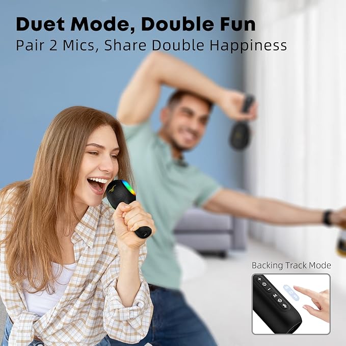 Wireless Bluetooth Karaoke Microphone, 5-in-1 Portable Handheld Mic Speaker with Dynamic RGB Lights, Mini Karaoke Machine for Car Travel Home Party, Music Recording, Duet Singing, Gift for Kids Adults