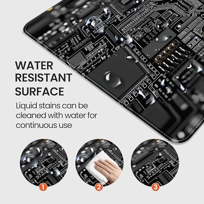 Large Gaming Mouse Pad, Circuit Board Design, Tech-Style Desk Mat, Extended Size 35.4 x 15.7 inches, Non-Slip Base, Microfiber Surface, Waterproof, Suitable for Gaming and Office Use.