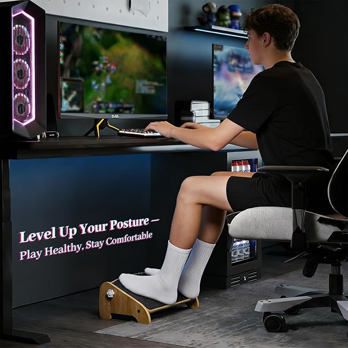 Under Desk Footrest, Adjustable Foot Stool with 4 Height Positions, Bamboo Ergonomic Non-Slip Foot Rest for Improved Posture, for Home and Office