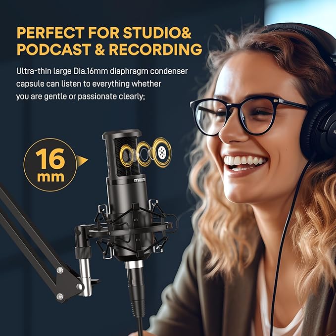 MAONO XLR Condenser Microphone, Professional Cardioid Studio Recording Mic for Streaming, Podcasting, Singing, Voice-Over, Vocal, Home-Studio, YouTube, Skype, Twitch (PM320S)