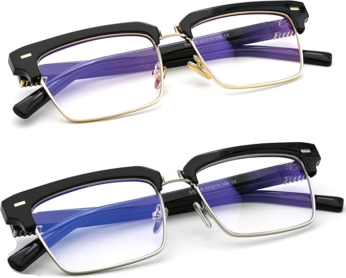 Semi Rimless Rectangle Blue Light Glasses Men Women Black Square Eyewear