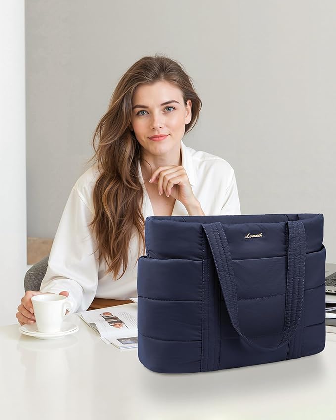 LOVEVOOK Tote Bag for Women, Large Puffer Work Tote Laptop Bag, Lightweight Travel Tote Bag with Zipper Gifts for Women