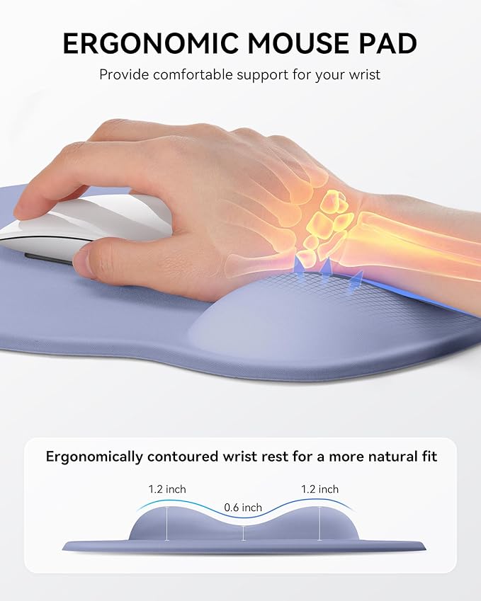 Mouse Pad with Wrist Rest, Ergonomic Mouse Pads for Desk, Office Non-Slip Mousepad with Gel Wrist Support(Purple, 10.6''L x 9''W)