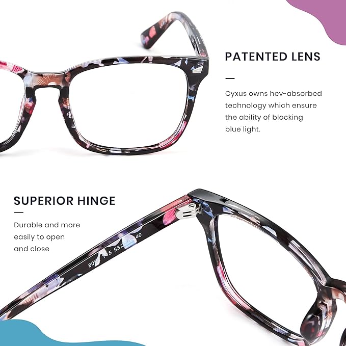 Cyxus Blue Light Glasses Men Women Reduce Eye Strain UV Blocking for Office Work Computer Screen 8082