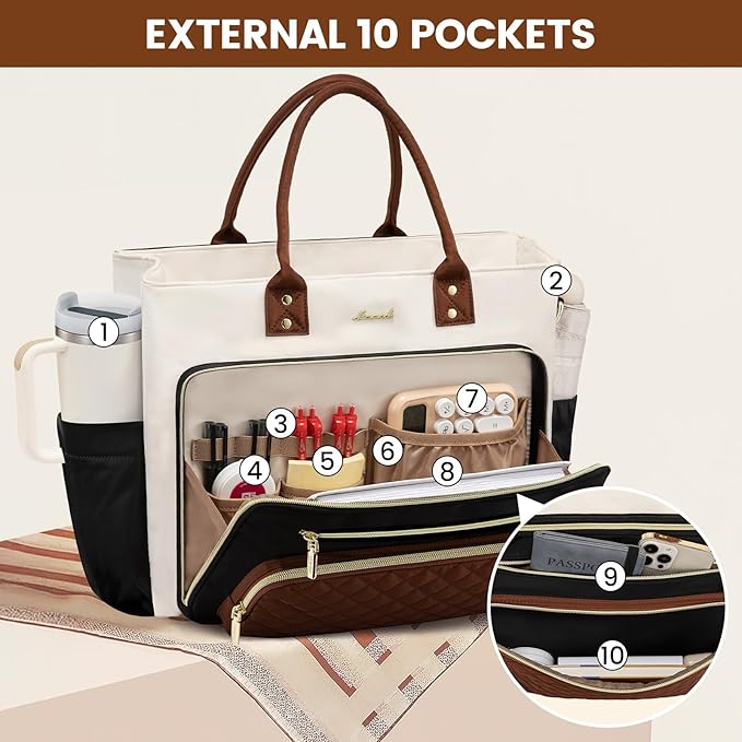 LOVEVOOK Laptop Tote Bag for Women, Work Bags Computer Laptop Bag, Teacher Nurse Bags With Large Cup Holder, Professional Briefcase Business Purses Handbag Gifts, 17 Inch