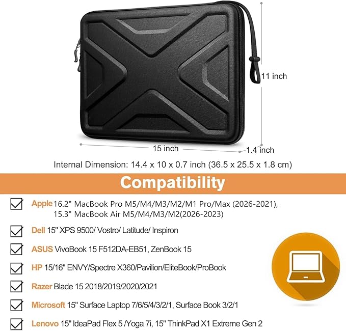 SITHON Hard Shell Laptop Sleeve Case for 15" MacBook Air M5/A3448 (2026) M4/M3/M2, 16" MacBook Pro M5 Pro/Max A3428 A3429 (2026) M4/M3/M2/M1, 15 Surface Laptop, Shockproof Computer Bag