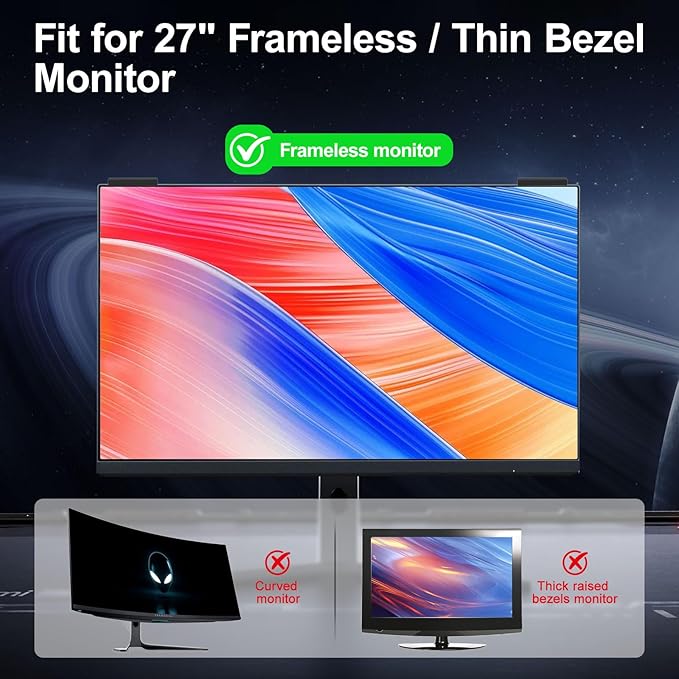 2 Pack 27 Inch Computer Privacy Screen Filter, 9H Hardness Anti-Scratch Shield for 27" Widescreen Monitor(16:9), Hanging Design for Open Office & Cubicle, Reduce Blue Light & Eye Strain