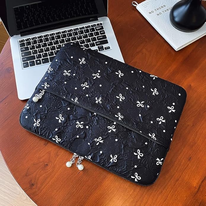 Coquette Laptop Sleeve, Slim 13-16 Inch Cute Laptop Case, Aesthetic Computer Bag with Bow-Dot Print for Mac