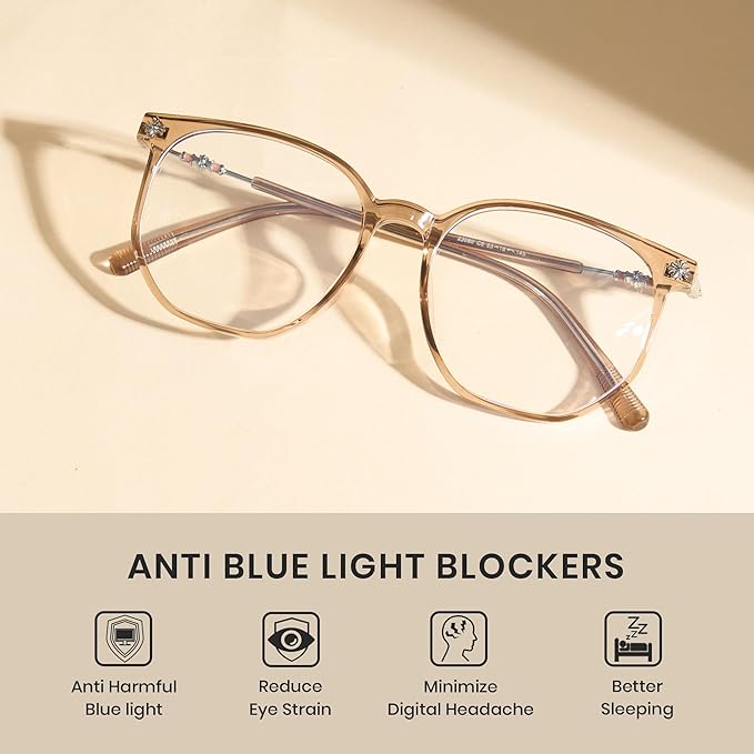 Cyxus Retro Blue Light Glasses Men - Square TR90 Metal Blowline Frame Stylish Trendy for Computer Daily Work 8252