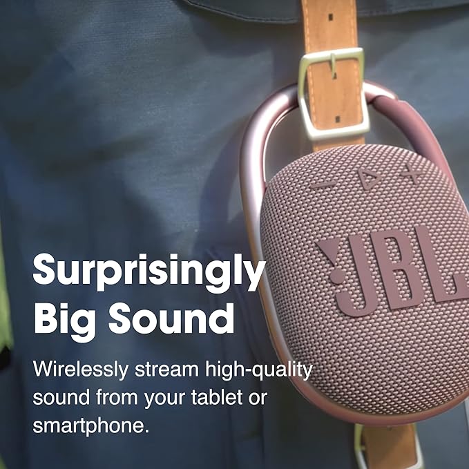 JBL Clip 4, Blue/Coral - Portable Bluetooth 5.1 Speaker - Up to 10 Hours of Play - Waterproof & Dust Resistant - Includes Noise & Echo-Canceling Speakerphone