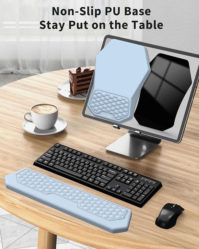 Ergonomic Mouse Pad Wrist Rest Support, Massage Design Surface for Carpal Tunnel Pain Relief, Memory Foam, Non-Slip PU Base for Computer Desk, Sky Blue