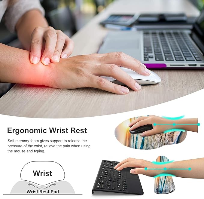 LATEEFAH Mouse Pad with Wrist Rest, 3-in-1 Gaming Mouse Pad, Keyboard Wrist Rest, Ergonomic Memory Foam Mousepad with Wrist Support for Computer Keyboard