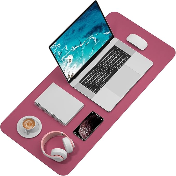 Hsurbtra Desk Pad, 35.5" x 17" PU Leather Desk Mat, XXL Extended Mouse Pad, Waterproof Desktop Blotter Protector, Non-Slip Ultra Thin Large Laptop Keyboard Writing Mat for Office Home, Deep Red
