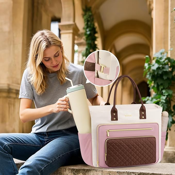 LOVEVOOK Teacher Tote Bag for Women Work, Nurse Bags Laptop Bag With Large Cup Holder, Professional Computer Briefcase Business Purses Handbag, Diaper Bag Mother Gift, 15.6 Inch