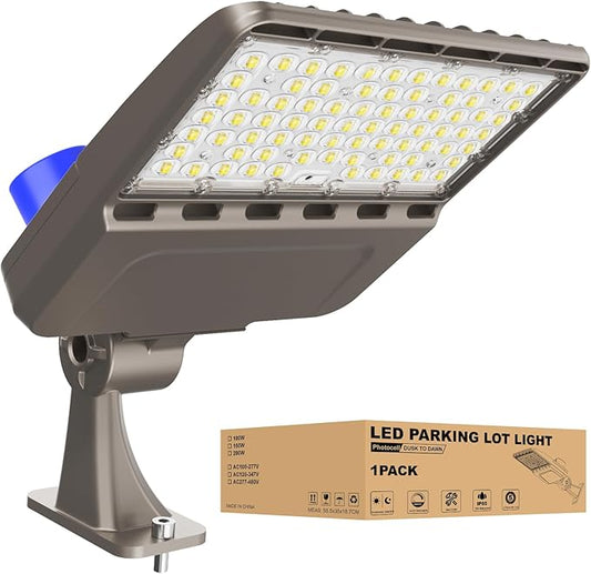 200W LED Parking Lot Light, 21000LM 5000K LED Parking Lot Lights Outdoor, Adjustable Arm Mount, Shoebox Lights, IP65 Waterproof, 100-277V Commercial Outdoor Lighting for Parking Lot, Stadium, Yard