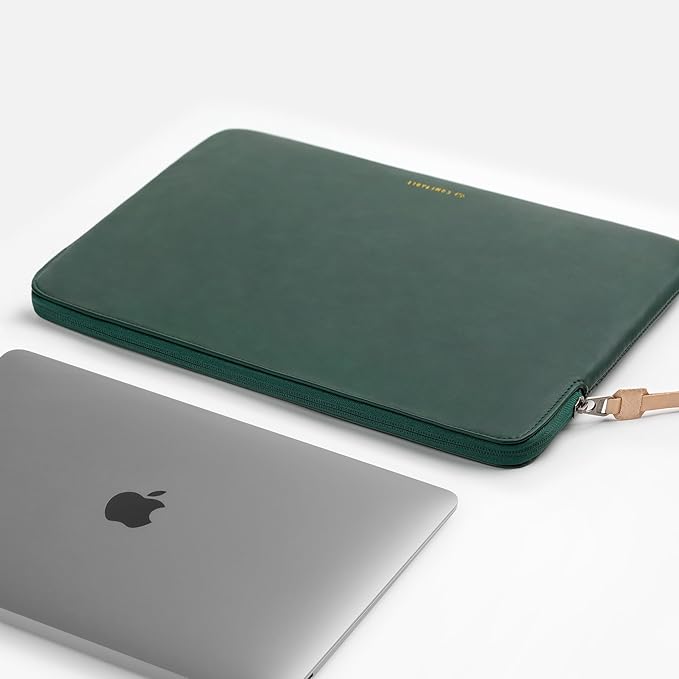 Comfyable Slim Protective Laptop Sleeve Compatible with 13/14 Inch MacBook Air & MacBook Pro M5/M4/M3/M2 Pro/Max 2026, Mac Travel Case, Laptop Pouch, Slim PU Leather Cover, Midnight Green