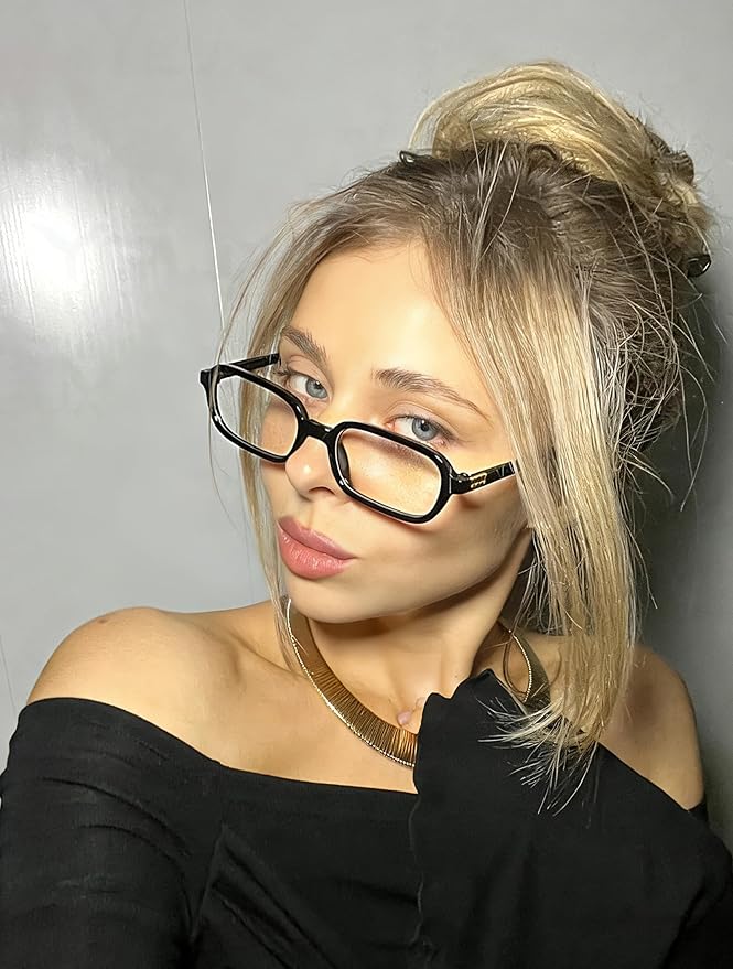 Slocyclub Square Blue Light Blocking Glasses for Women Men Vintage Rectangular Frame Eyeglasses Retro Small Square Glasses