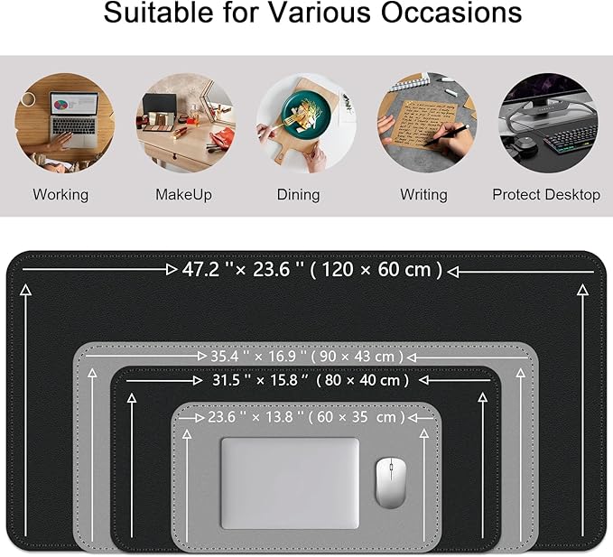 Bleswin Multifunctional Large Desk Mat, Double Sided Computer Desk pad, Extended Mouse Mat, Office Desk Protector with Waterproof PU Leather, 35.4''×16.9'', Office Home Writing Pad (Black+Grey)