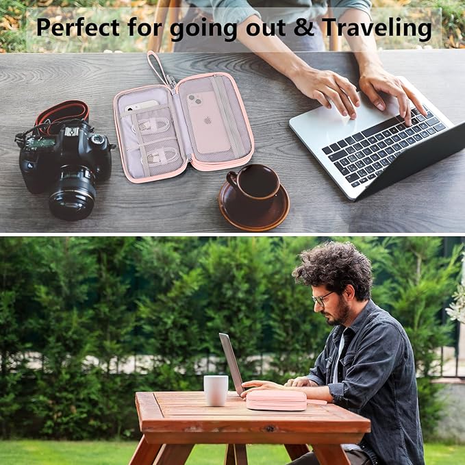 DDgro Electronics Travel Organizer, Tech Accessories Pouch Bag for Cables/Charger & Cords (Pink, PU-M)