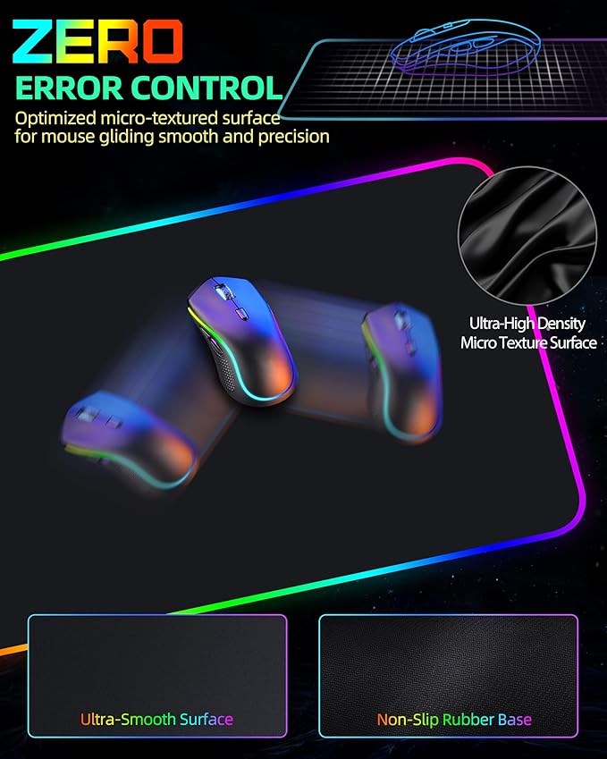 ExtreLife Wireless Charging Mouse Pad, RGB Gaming Mousepad, 31.5"x11.8" Extra Large Desk Mat, 13 Light Modes, Ultra-Smooth Surface, Non-Slip Base, Waterproof Computer Keyboard Pad for Laptop, Black