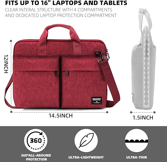 KINGSLONG 15.6 inch Laptop Shoulder Bag Sleeve, Slim Shockproof Computer Notebook Ultrabooks Carrying Case Handbag Cover Fit for Acer Asus Dell Lenovo HP, Red