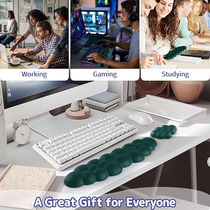 Sushret Cloud Wrist Rest Keyboard, Cloud Keyboard Wrist Pad Set with PU Leather Memory Foam, Cute Arm Rest for Palm Support, PC/Gaming Desk Accessories/Office Setup/Computer Hand Cushion - Dark Green