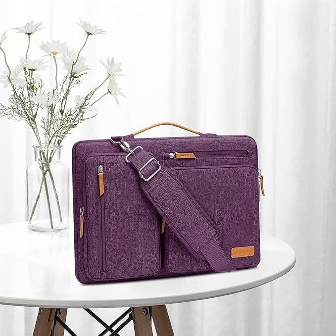 MOSISO 360 Protective Laptop Shoulder Bag,15-15.6 inch Computer Bags Compatible with MacBook Pro 16 inch, HP, Dell, Lenovo, Asus Notebook,Side Open Messenger Bag with 4 Zipper Pockets, Argyle Purple