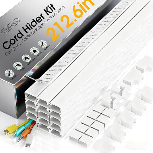 212.6in Cord Hider Kit, Cord Covers for 2-4 Wires on Wall, Self-Adhesive Cable Hider Wire Covers for Cords on Wall, Paintable Cord Hider for Walls Mount Tv, Cable Cover Raceway, W0.95 H0.55in, White by Wuitaouy