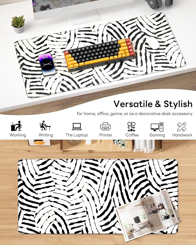 XL Gaming Mouse Pad, 31.5x15.7'' Large Desk Mat with Anti-Slip Rubber Base & Stitched Edges for Gaming, Office, Home - Tiger Stripes