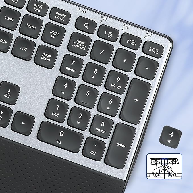 Wireless Keyboard, Rechargeable Full Size Multi-Device Bluetooth Keyboard with Wrist Rest, 3-Level Backlit, for Computer, Laptop, Tablet, Smartphone, Office,（US Layout）
