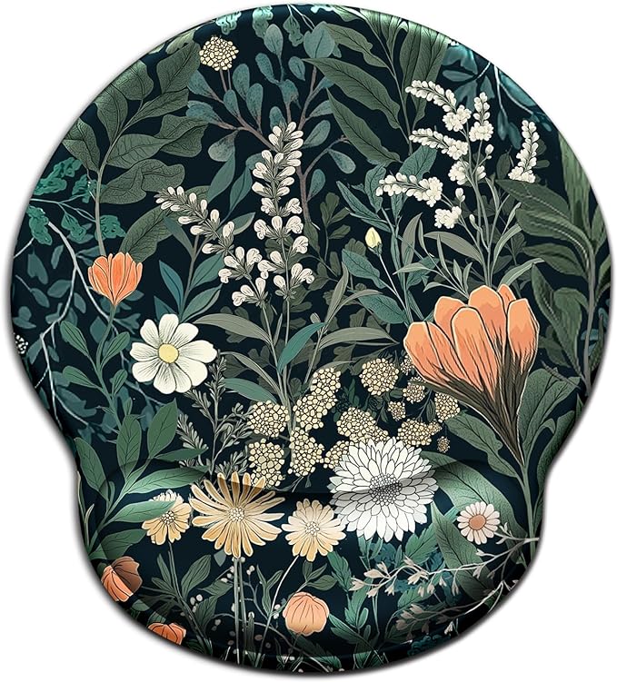 Floral Mouse Pad with Wrist Rest, Wildflower Ergonomic Mousepad Wrist Support for Desk, Green Plant Weed Gaming Mouse Pads for Wireless Mouse Computer Work Home Desk Accessories Office Supplies