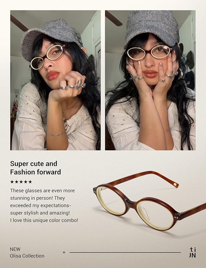 TIJN Olisa Blue Light Blocking Glasses for Women Men,Retro Oval Frame Bluelight Eyeglasses for Gaming/Computer/Screen