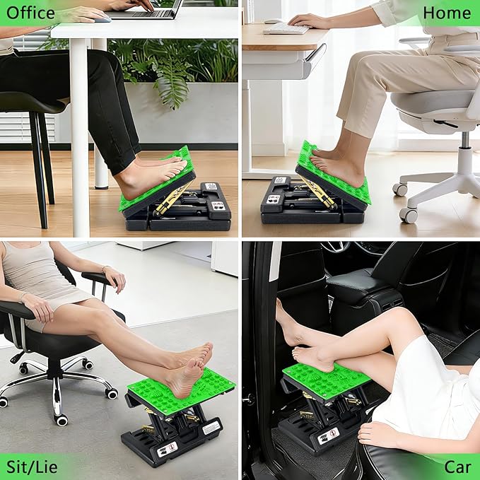 Footrest for Under Desk at Work, Height Adjustable Foot Rest with Reflexology Pad, Foldable Ergonomic Foot Stool for Muscle Tension Relief, Suitable for Office, Home & All-Season Use(Green)