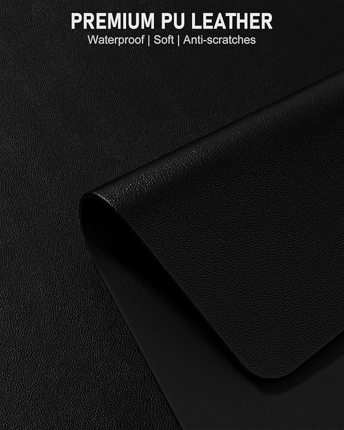 Desk Pad, 30" x 14" PU Leather Non-Slip Desk Mat Large Mouse Pad for Desktop, Waterproof Laptop Computer Writing Mat for Office, Home, Work, Gaming, Black