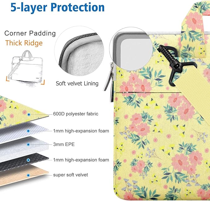 Hseok Laptop Shoulder Bag 13 13.3 14 Inch Case Compatible with MacBook Pro/Neo 14" M5/M4/M3/M2/M1,Mac Air/pro/Neo 13" and Most 13 13.3 14 Notebooks,Spill-Resistant Briefcase,Daisy Beige